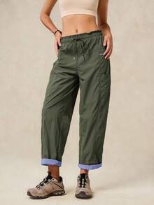 OutZeal 女士运动裤，适合露营、徒步等夏季活动，防水轻便，撞色设计，带侧袋 - 軍綠色 - 查看 8