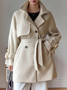 DAZY Chaqueta casual de mujer de unicolor con mangas raglán y doble botonadura, abrigos de mujer para otoño/invierno - Beis - Ver 1