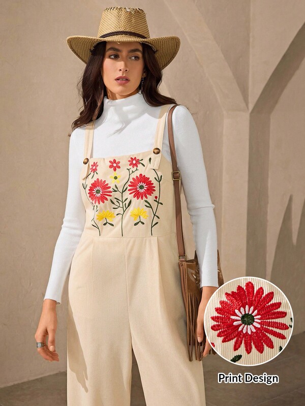 Wildy 美式乡村西式休闲绣花工装裤秋冬新款街头时尚牛仔连衣裙女装女西部连衣裙碎花贴花连衣裙复古女装