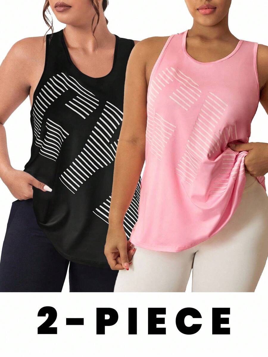 Gameset SHEIN Sport 大码女式宽松无袖休闲户外运动T恤 无袖健身上衣 曲线运动上衣 女式运动背心 大码曲线运动上衣 - 彩色 - 查看 1