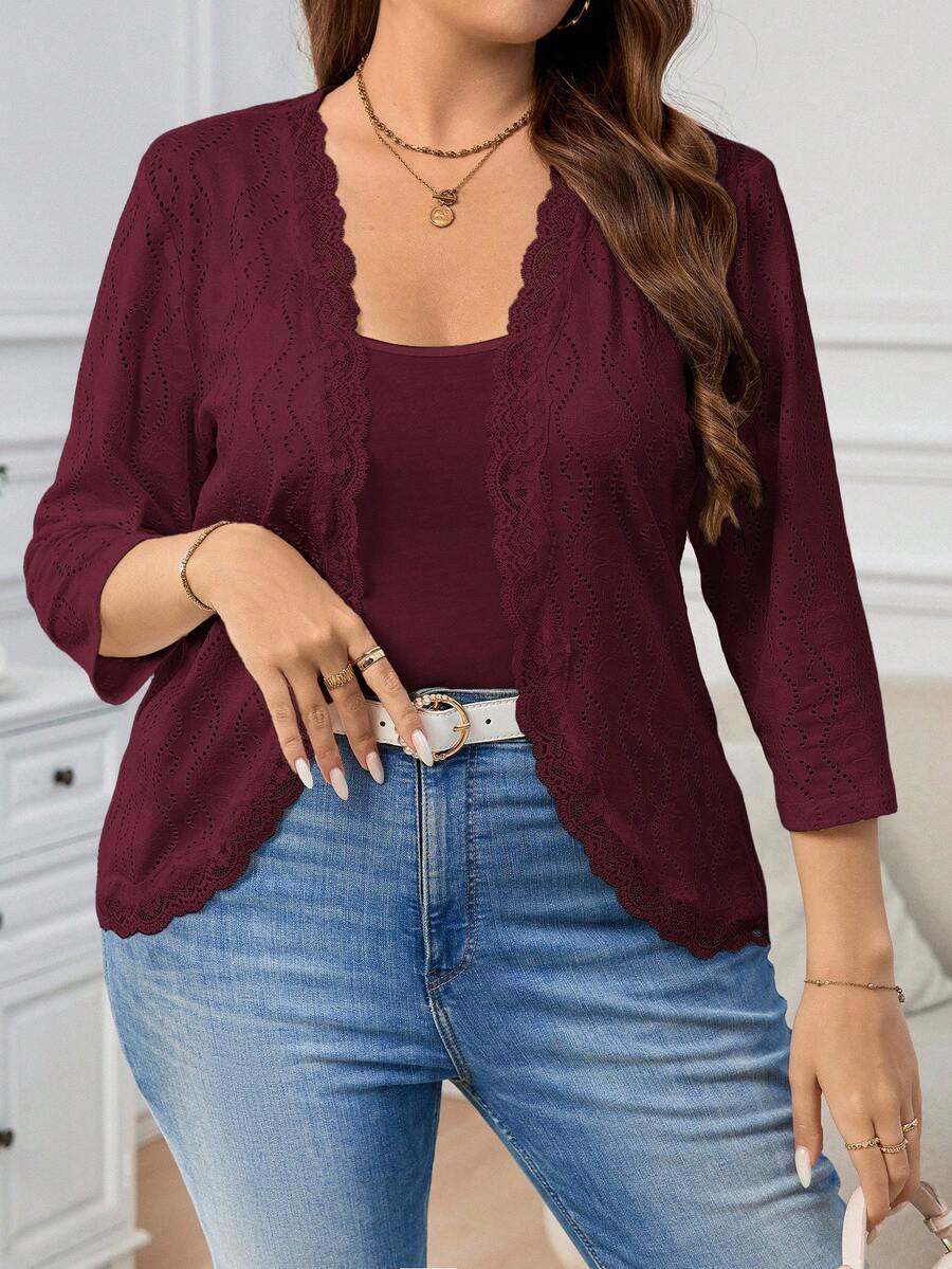 SHEIN Clasi Plus Size Women Textured Knit Jacket, Autumn