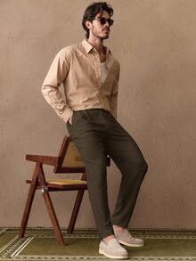 Manfinity NXTstreet Men's Casual Tapered Woven Suit Pants, Old Money - Olive Green - View 3