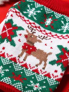 PETSIN 1 件宠物圣诞毛衣，带驯鹿费尔岛图案和插肩袖 - 彩色 - 查看 6