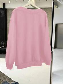 SHEIN EZwear Sudadera casual con cuello en V y estampado de poni, adecuada para otoño/invierno