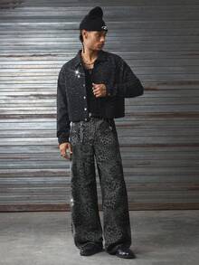 AXEPEAK Pantalones casuales sueltos lavados con adornos de rhinestones para hombres, otoño - Café integral - Ver 7