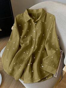 Resyla Women's Fashionable Loose Thin Backless Tie-Up Long Sleeve Shirt, Spring/Summer - Olive Green - View 2