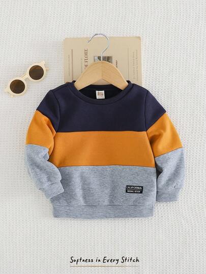 Cozy Pixies 男婴拼色圆领长袖套头衫