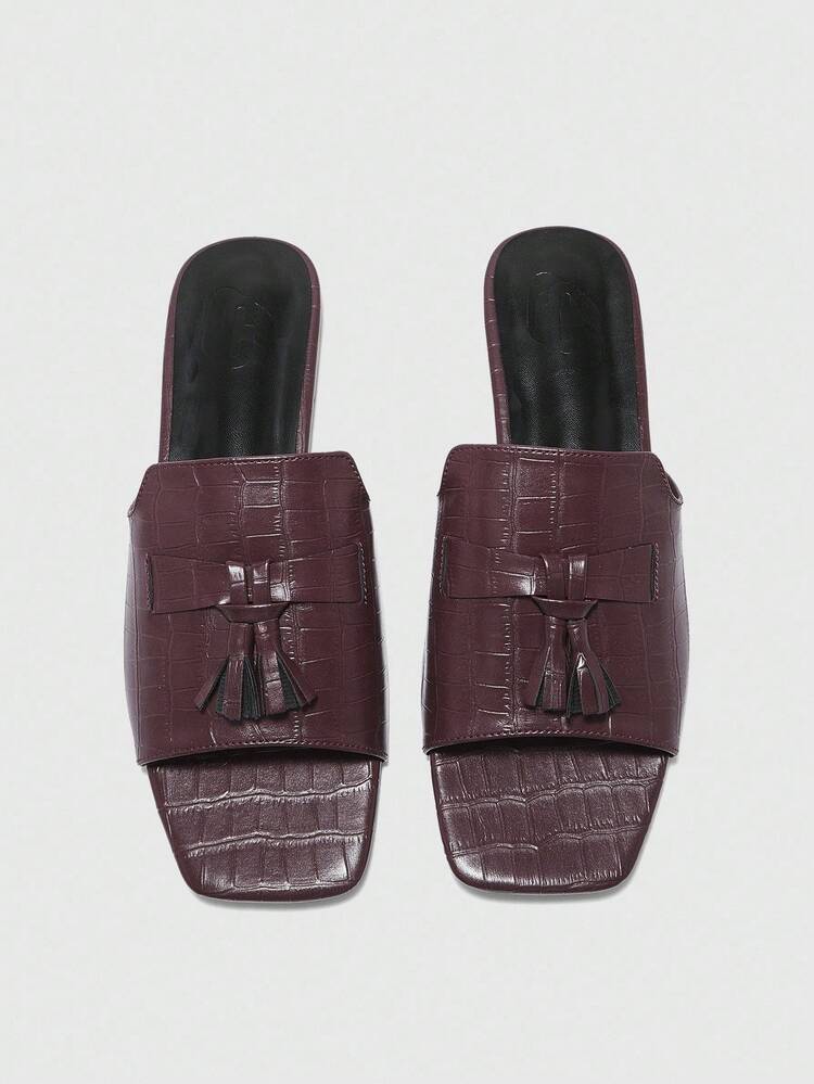 CUCCOO BIZCHIC Women's Fashion Versatile Tassel Decor Coffee Color Flat Slide Sandals, Lightweight And Comfortable Slip-On Flat Sandals For Christmas Spring Shoes Summer Shoes