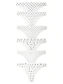 SHEIN 6pcs Women's Comfortable Tummy Control, Waist Cinching, Butt Lifting Printed Low-Rise Briefs - Black and White - View 3