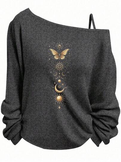 SHEIN Essnce Plus Size Women Halloween Casual Star, Butterfly, Sun & Moon Graphic Sleeveless Tank Top, Suitable For Fall/Winter