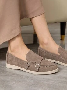 Sleekvia Giày bệt da lộn họa tiết khóa màu đơn sắc đi làm thường ngày dành cho nữ - màu nâu - Xem 4