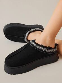 Solecia Botas de nieve para mujer con suela gruesa, aislamiento térmico de punto y cómodas - Negro - Ver 7