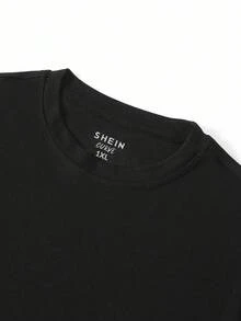 INAWLY Damen Lässig Figurbetontes Schwarz Rundhals T-Shirt in Große Größen - Schwarz - Übersicht 4