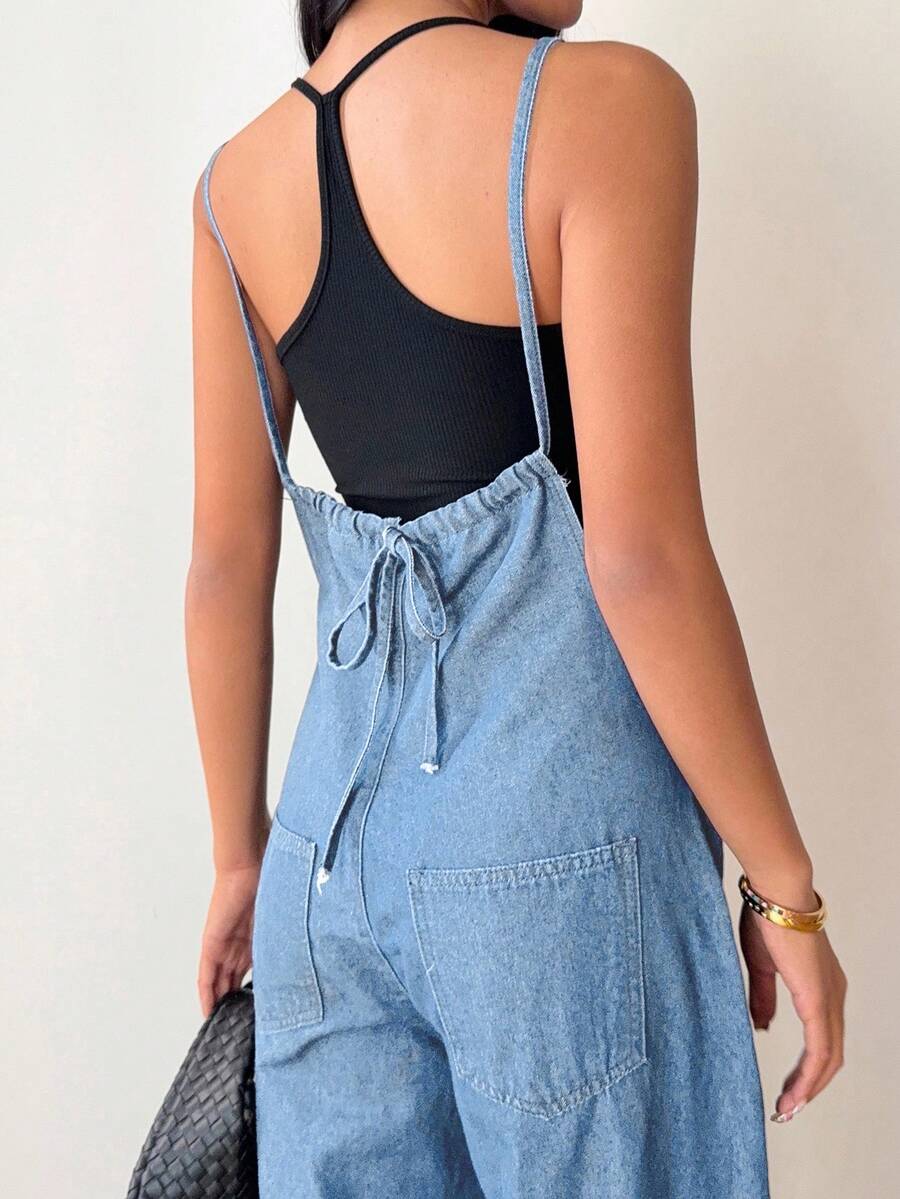 Siren Gaze Women's Casual Loose Long Denim Bib Pants And Jumpsuit, Blue Winter - Light Wash - View 1