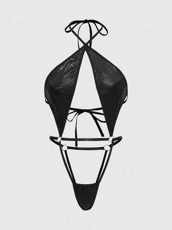 Grunge Punk Dunkel Punk Schlangenhaut PU Schnürung Bodysuit ohne Schritt