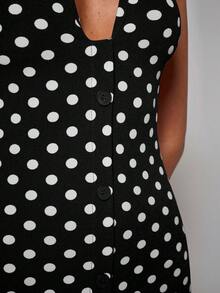 COSMINA Women's Elegant V-Neck Polka Dot Belted Dress, Early Autumn,Date Night Outfits Women,Going Out Outfits,Birthday Dresses For Women,Dress For Wedding Guest,Party Dresses For Women - Black - View 5