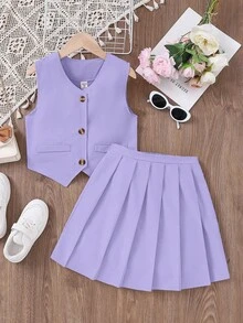 SHEIN 少女上衣，褶裥下摆，优雅两件套