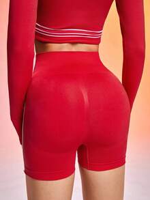 Core Rhythm Short de sport pour femmes, taille haute, couleur unie, contrôle du ventre, avec bordure contrastée