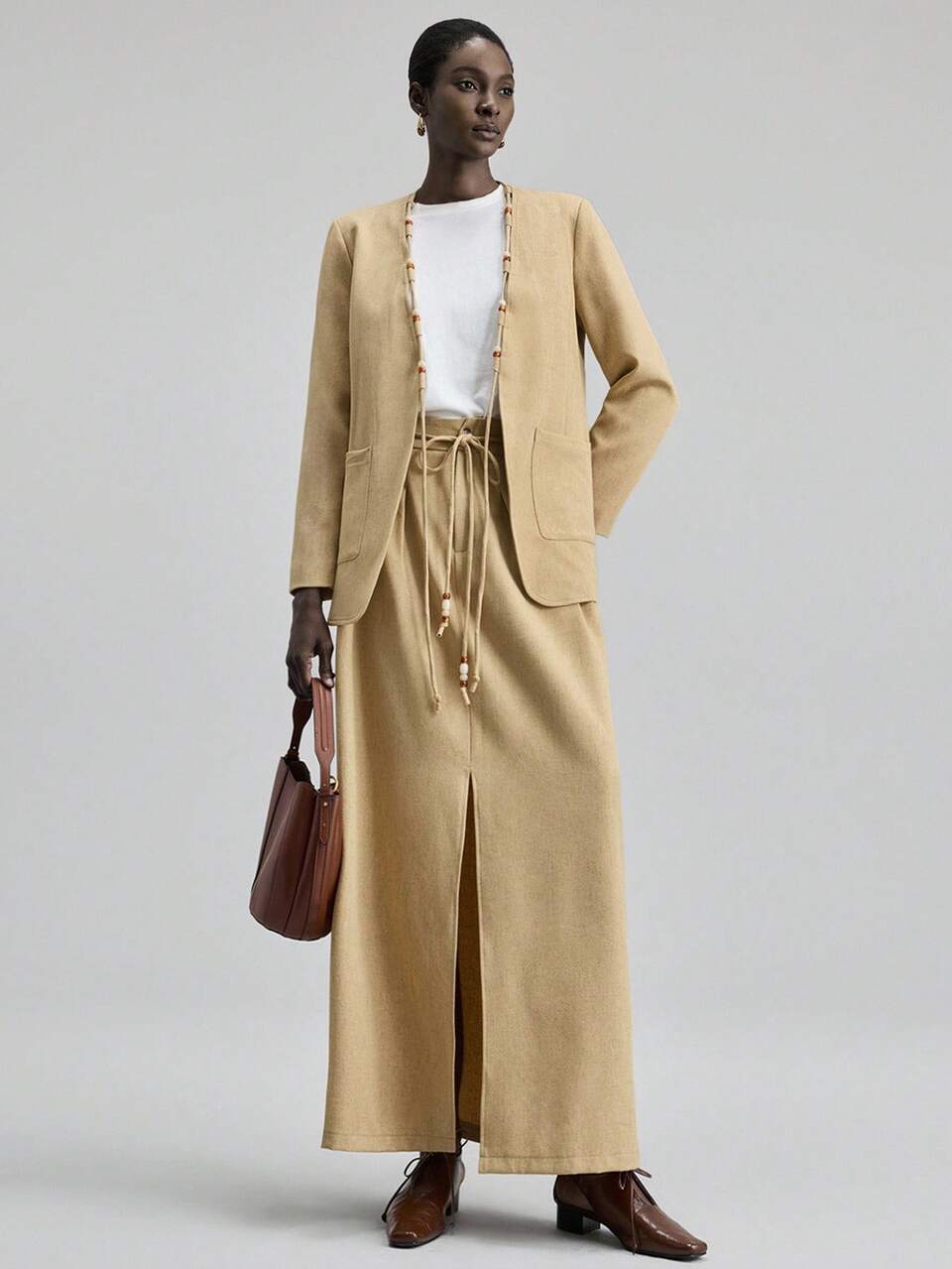 Women's Skirts Tan Autumn Modest Office Modern Urban Casual Business Wear Old Money Style Effortless High-End Commuting Wedding Guest Cruise Attire