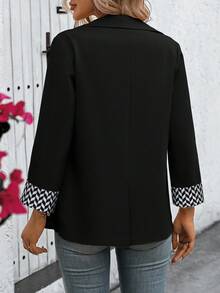 EMERY ROSE Damen Herbst Geometrisches Muster Patchwork Ärmel Kragen Lässige Blazer Jacke