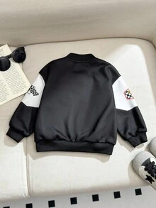 SHEIN 男童撞色休闲运动街头风格拉链夹克，适合居家、户外、运动、春秋冬 - 彩色 - 查看 2