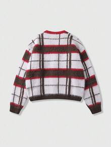 ROMWE MEN Prep Men's Plaid Button Up Cardigan, Loose Cropped Style, Fall Winter - White - View 9