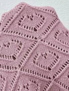 SHEIN Clasi 女士纯色简约长袖短款镂空开衫，日常穿着 - 淺灰紫 - 查看 7