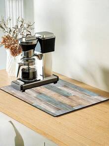 SHEIN 1pc Blue Wood Grain Print Drying Mat, New Absorbent Kitchen Counter Drying Mat, Kitchen Utensil Drying Mat - Dish Drying Mat, Soft Silica Gel Non-Slip Quick-Dry Mat For Kitchen Counter, Suitable For Coffee Maker, Espresso Machine, Etc. - Multicolor - View 5