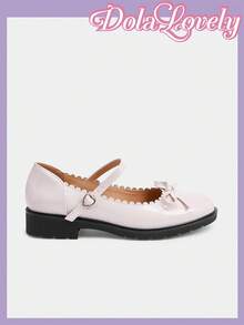 Dola Lovely Giày cao gót thanh lịch Bow Decor Mary Jane - Màu Hồng baby - Xem 7