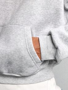 SUMWON Premium Relaxed Fit Classic NYC Logo Cropped Hoodie With Circular Back Design Urban Streetwear Daily Essential Layering Winter Fall Casual - Light Grey - View 6