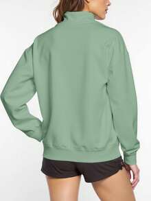 INAWLY Plus Size Women Casual Solid Drop Shoulder Loose Partial Zip Up Fleece Sweatshirt, Autumn/Winter Graduation,Back To School,Teacher Pullover Fall - Mint Green - View 2