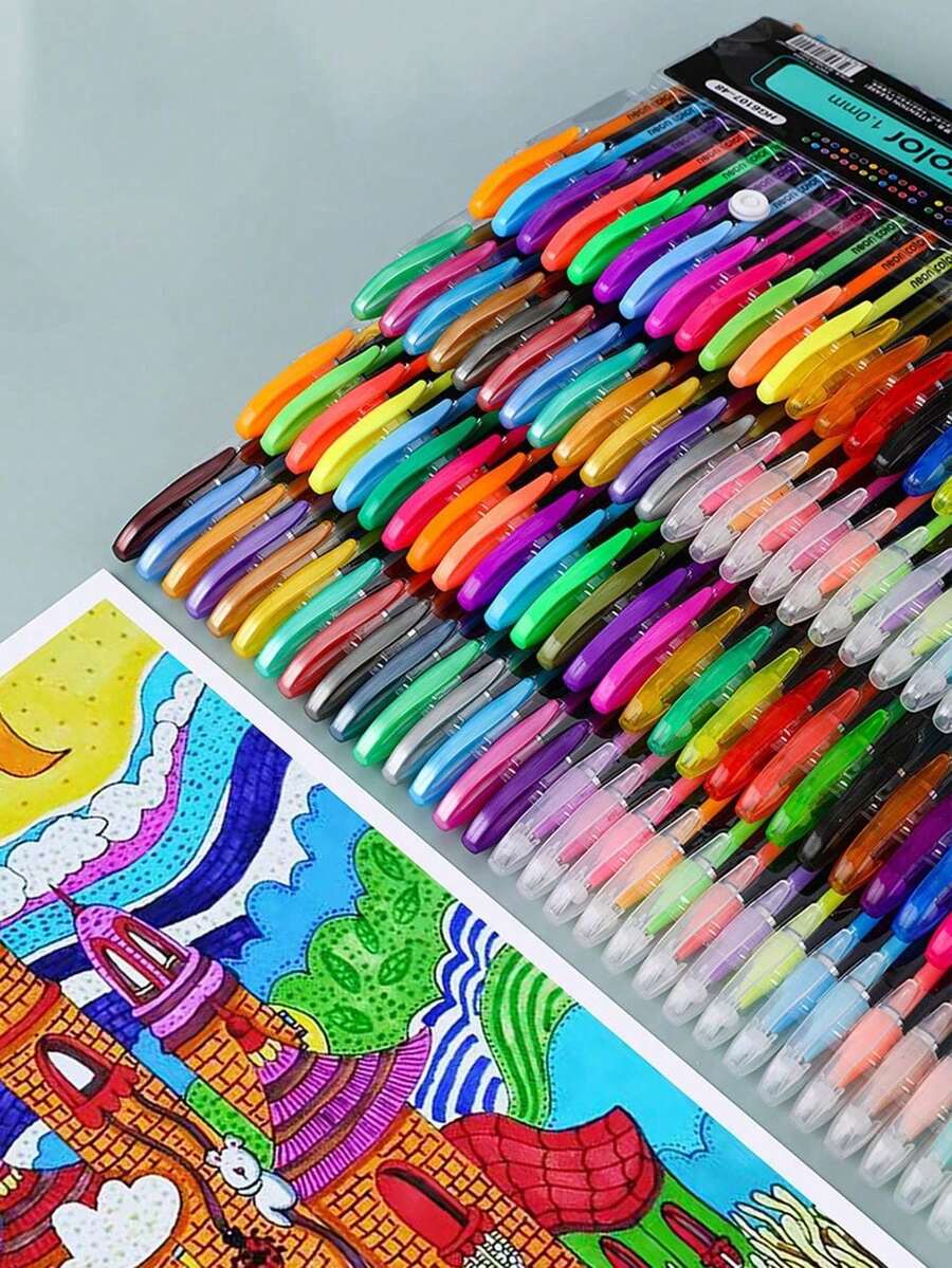 12Pcs/18Pcs/24Pcs/36Pcs/48Pcs/60Pcs Glitter Gel Pen & Fluorescence Pen, A Variety Of Colors To Choose From,Back To School - Multicolor - View 1