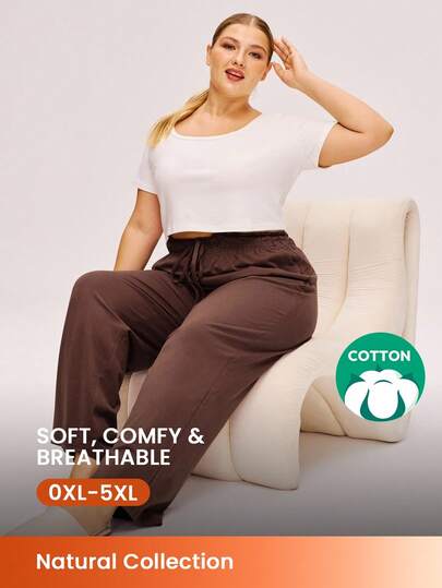 LUVLETTE Autumn And Winter Women's Plus-Size Brown Soft 100% Pure Cotton Sleep Bottoms Lounge Pants Lingerie As Outerwear Airy Pajama Pants Fall Pajamas