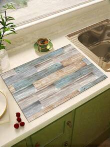 SHEIN 1pc Blue Wood Grain Print Drying Mat, New Absorbent Kitchen Counter Drying Mat, Kitchen Utensil Drying Mat - Dish Drying Mat, Soft Silica Gel Non-Slip Quick-Dry Mat For Kitchen Counter, Suitable For Coffee Maker, Espresso Machine, Etc. - Multicolor - View 4