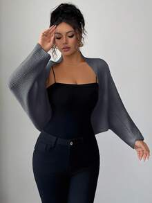 Elenzga 女式蝙蝠袖开衫，百搭，优雅，适合度假，节日，高端品牌，针织毛衣 - 灰色 - 查看 4