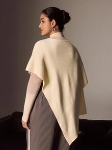 Juhart Top Casual de Tricô com Gola Careca e Cor Sólida para Mulheres - Damasco - Visão 2