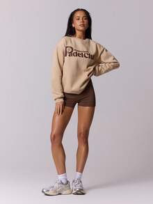 Musera Sport Sport "Padel Club" Graphic Print Oversized Sweatshirt Casual Lounge Active Workout Gym Back To School Winter - Khaki - View 5