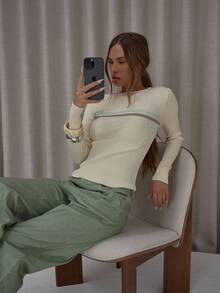 MUSERA Ribbed Stripe Graphic Long Sleeve Longline Top Classy Cute Sexy Streetwear Fall Autumn Night Out Winter Christmas Evening Elegant Party