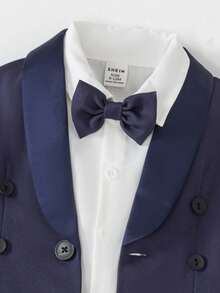 SHEIN 3pcs Baby Boy Gentleman Outfit Set: Lapel Collar Long Sleeve Double-Breasted Jacket, Pants And Bowknot Fall Winter