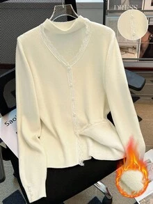 SHEIN Franclia 新款秋冬保暖内衬套头衫，百搭女士打底衫 - 白色 - 查看 3