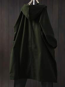 SHEIN LUNE Chaqueta larga con capucha y bolsillos grandes para tallas grandes - Verde Oscuro - Ver 2