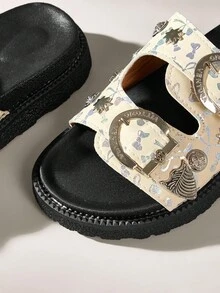 Solecia Dép lê nữ đế dày, kiểu dáng retro, hở mũi, đa năng, thoải mái. - Màu be - Xem 5