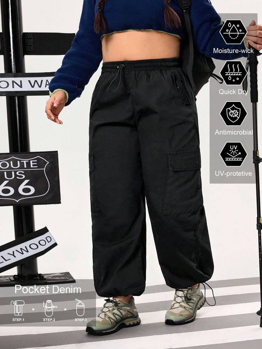 Pantalones vaqueros talla grande para exteriores, para senderismo, con protección solar, ligeros y de secado rápido para camping - Negro - Ver 1