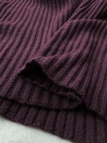 Flirla Fashionable Ribbed Bodycon Sweater Dress With Waist Cinching Design, Deep Purple, Autumn/Winter - Purple - View 7