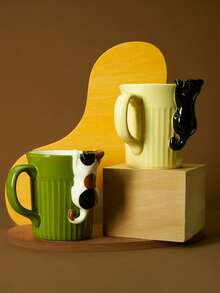 Joivida 1 pièce Tasse à café en céramique peinte à la main 3D relief chat 350 ml, tasse à latte mignonne pour fille, tasse à thé, américain, chocolat chaud, tasse à lait, compatible micro-ondes, excellent cadeau pour les amateurs de café, cadeau d'anniversaire/mariage créatif, décoration de table Rama, cadeau de la Saint-Valentin, Nouvel An, Thanksgiving, Halloween, Noël, cadeau spécial, utilisation de la rentrée scolaire, décoration rafraîchissante de printemps/été - Vert - Voir 2