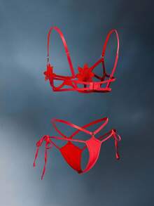 SpicyHot Women's Sexy Decor Cut-Out Lingerie Set - Red - View 4