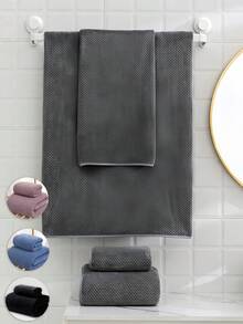 SHEIN 1/2条装菠萝纹理毛巾，超柔软快干珊瑚绒，吸水不掉毛，适用于面部、身体和手部。成人、情侣、沙龙、浴室、返校必备的理想之选 - 深灰色 - 查看 1