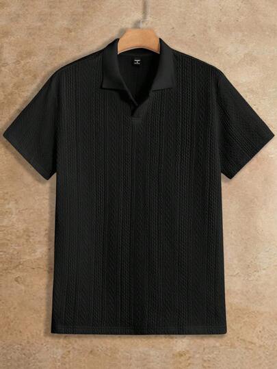 HIMLAND Camisa Polo Masculina Casual Solta de Tricô com Ombros Caídos e Gola Virada, Camisa Polo Masculina de Manga Curta Tricotada, Camisa Polo Masculina Texturizada de Manga Curta, Old Money