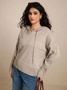 Elaquor Pull à capuche casual pour femmes grandes tailles en automne/hiver - Camel - Voir 5