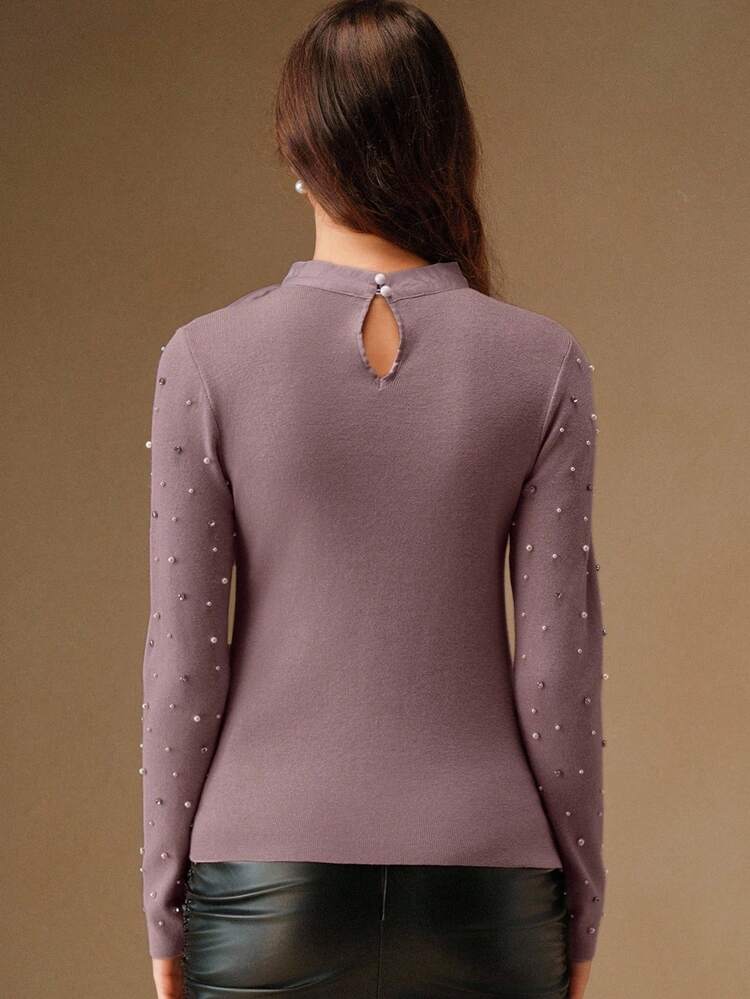 新作タートルネック長袖Tシャツ、フィッティングスウィートシフォンタイデザイン、クリスマス、感謝祭、結婚式ゲストドレス、スパンコールトップ用の女性の長袖セーター